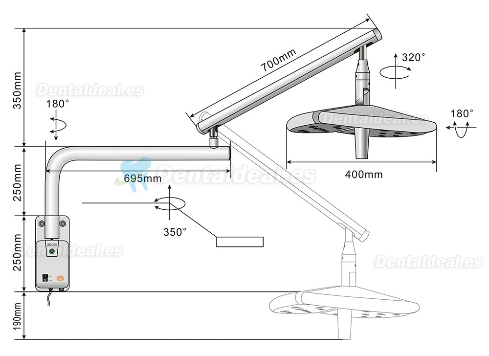 KWS KD-2036B-4 L&aacute;mpara Dental LED de Pared 80W sin Sombras Quir&uacute;rgica